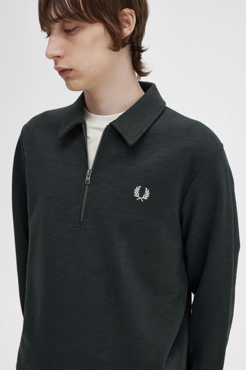 Fred Perry Zip Neck Collar Men's Sweatshirts Green | QPE-710356