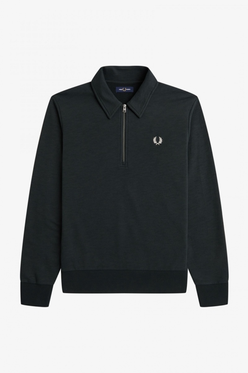 Fred Perry Zip Neck Collar Men's Sweatshirts Green | QPE-710356