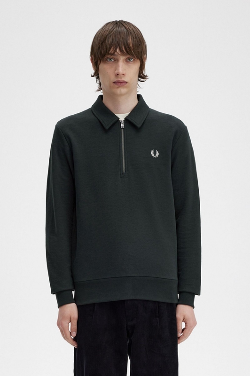 Fred Perry Zip Neck Collar Men\'s Sweatshirts Green | QPE-710356