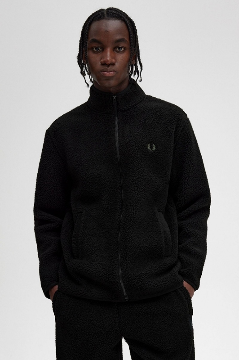 Fred Perry Zip Through Borg Fleece Men's Sweatshirts Black | AHN-106493