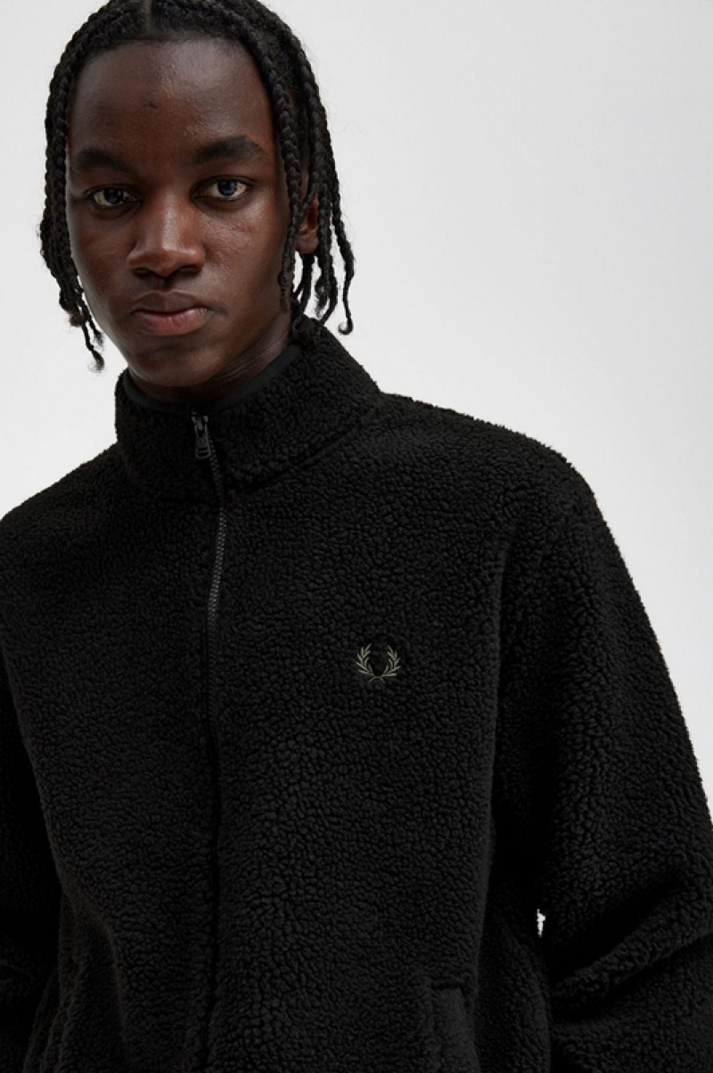 Fred Perry Zip Through Borg Fleece Men's Sweatshirts Black | AHN-106493