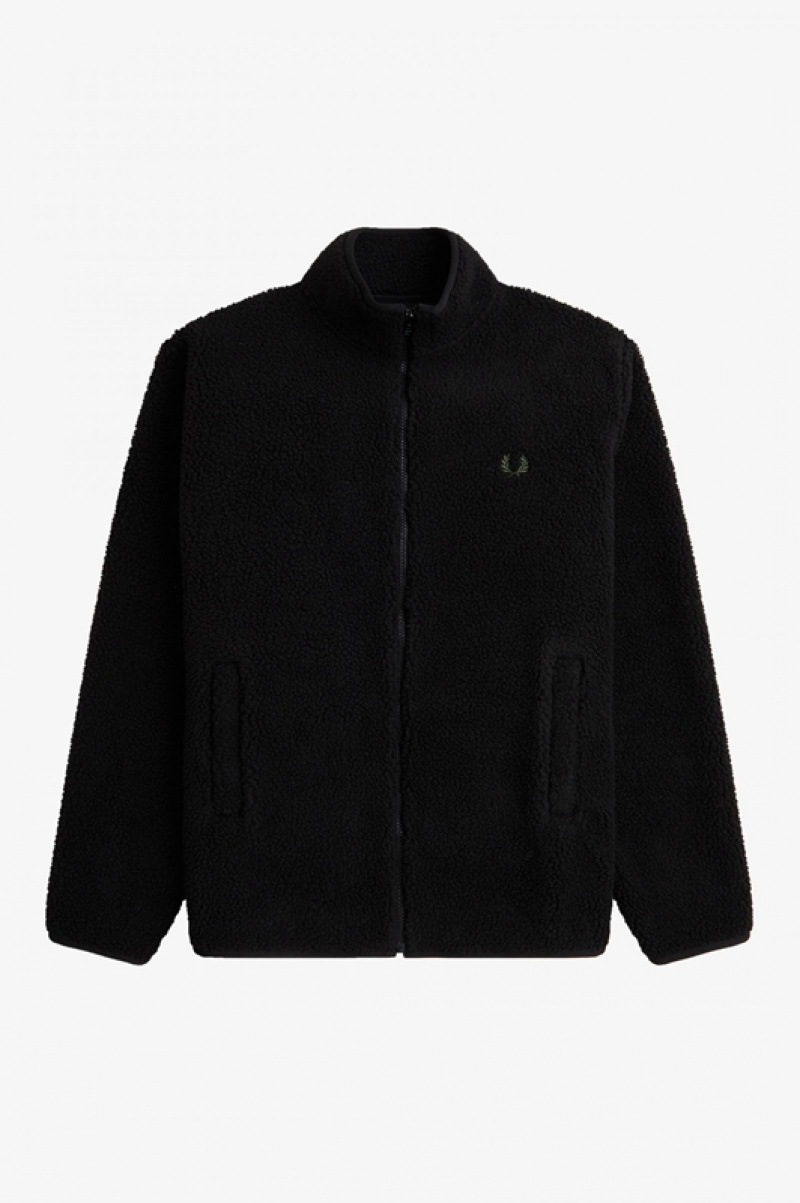 Fred Perry Zip Through Borg Fleece Men's Sweatshirts Black | AHN-106493