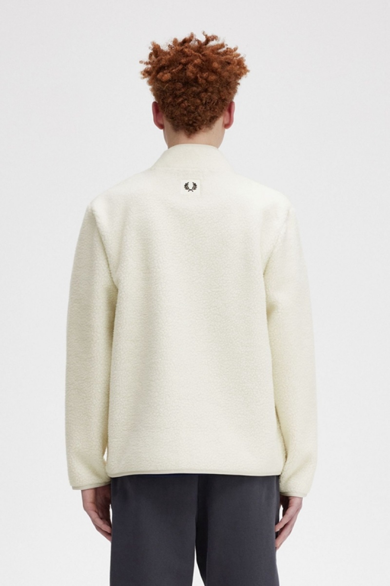 Fred Perry Zip Through Borg Fleece Men's Sweatshirts White | NSZ-864902