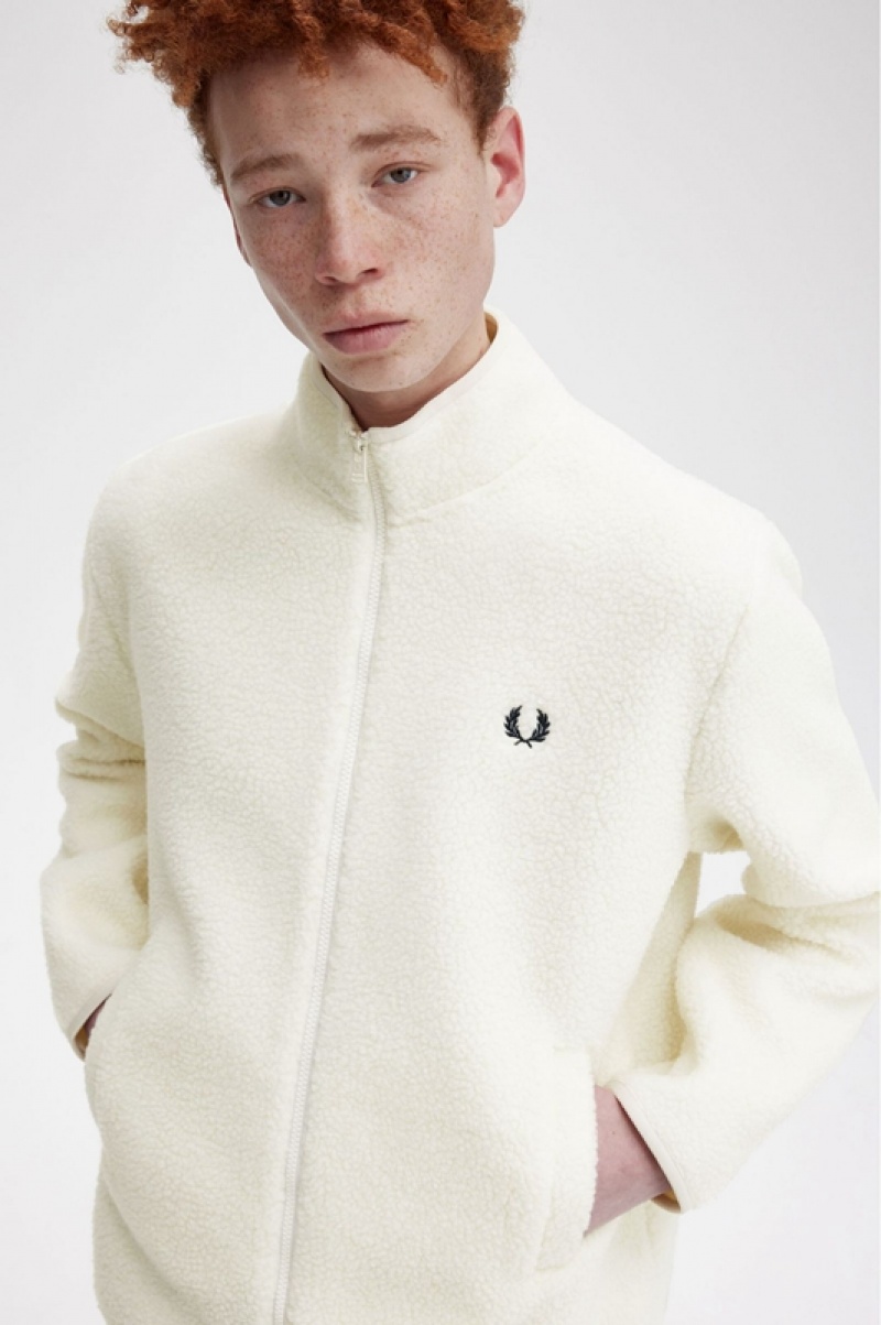 Fred Perry Zip Through Borg Fleece Men's Sweatshirts White | NSZ-864902