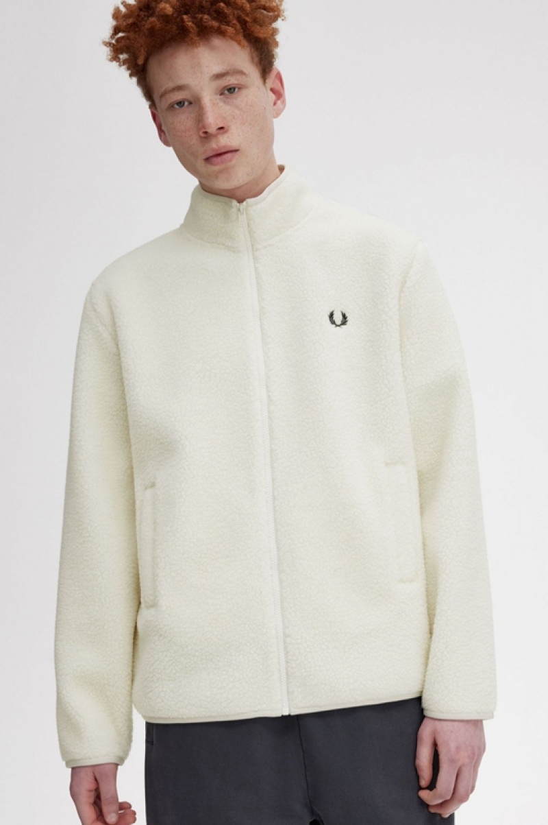 Fred Perry Zip Through Borg Fleece Men's Jackets White | JNB-973614