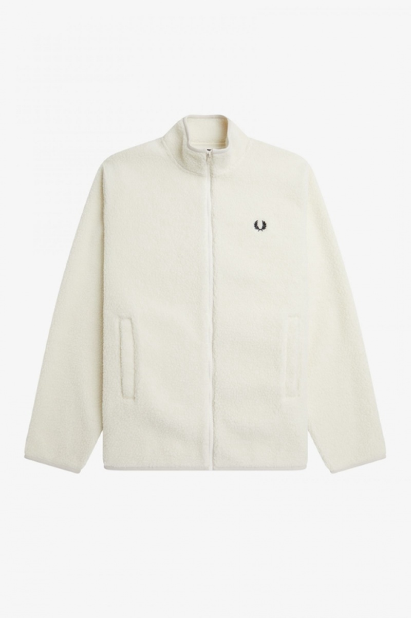 Fred Perry Zip Through Borg Fleece Men's Jackets White | JNB-973614