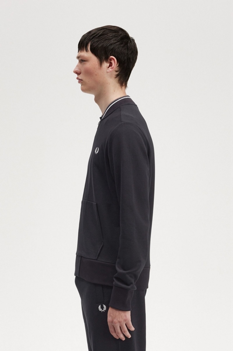 Fred Perry Zip Through Men's Sweatshirts Black | CVA-809134