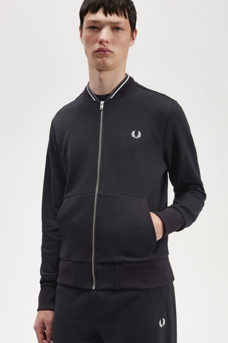 Fred Perry Zip Through Men's Sweatshirts Black | CVA-809134