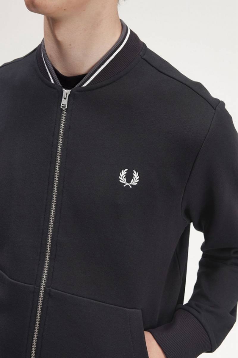 Fred Perry Zip Through Men's Sweatshirts Black | CVA-809134